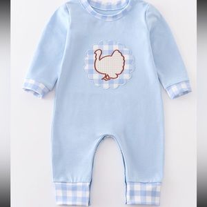 Blue Turkey Appliqué Boy Romper
